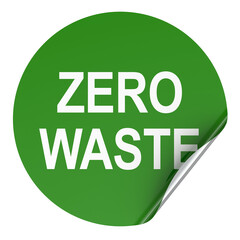 Zero Waste, green sticker with curled corner. 3D rendering