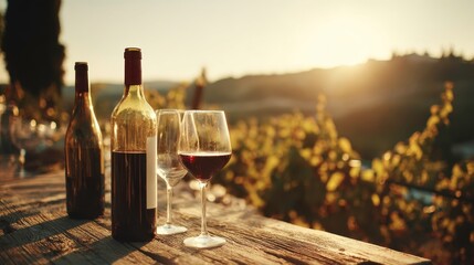 Red Wine Tasting at Vineyard Sunset, Italy, Tuscany