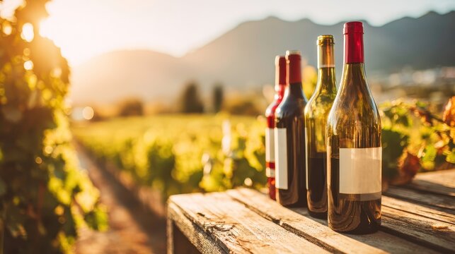 Wine Bottles Vineyard Sunset | Wine Tasting Imagery