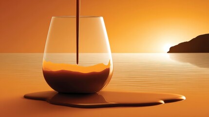 Chocolate Pouring, Dessert Glass, Sweet Treat, Sunset Backdrop
