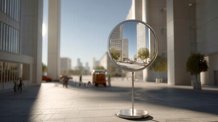 Cityscape Reflection: Urban Buildings in Mirror, Modern Architecture