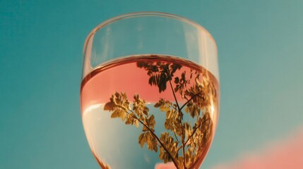 Wine Glass Nature Reflection, Abstract Drink Photo