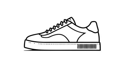 Vector outline icon of a contemporary casual sneaker, perfect for sports, fashion, and lifestyle designs. Black and white line art illustration of footwear.