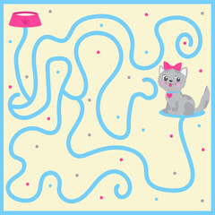 Mini maze game with a cute cat and a bowl of milk, Educational maze puzzle game for kids