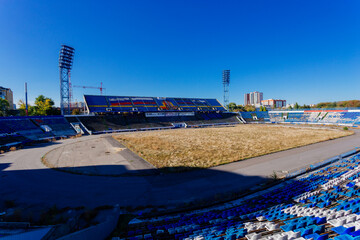 Old abandoned Central Stadium in Voronezh, Russia