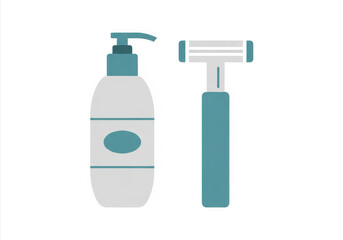 minimalist flat icon of razor and shaving cream bottle isolated on white. clean illustration. personal care, hygiene, and grooming concept. web design.
