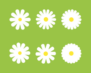 Flower flat vector set. Abstract floral design silhouette and shape. Minimalist botanical elements for decoration, logo, illustration. Chamomile, daisy simple icon set different shape.