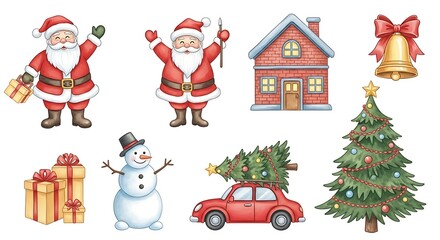 Christmas themed cartoon illustration with santa claus