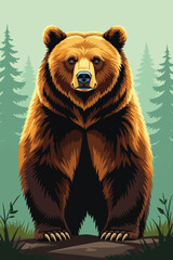 Fototapeta premium Adobe Illustrator Artwork Brown Bear Cartoon Illustration in Forest Setting – Wildlife Character Art