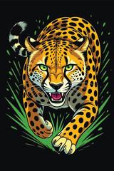 Adobe Illustrator Artwork Leopard Cartoon Illustration with Glowing Eyes – Wild Big Cat Art