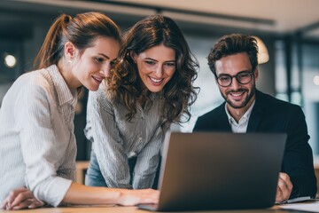 Business professionals discuss strategies during a team training session in a modern office environment, fostering collaboration and innovation among colleagues