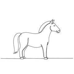 Fototapeta premium Continuous line drawing of a horse standing on a flat surface 