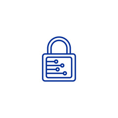 Blue glossy button vector icon showing a security padlock and key for safe web access