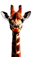 Giraffe with expressive gaze standing against a plain background in a serene moment of calmness and curiosity - High Contrast