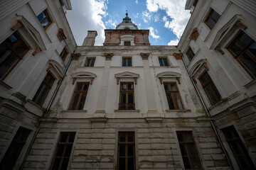 Abandoned Mansion Luxury Palace Castle Interior with Vintage Architecture and Decay