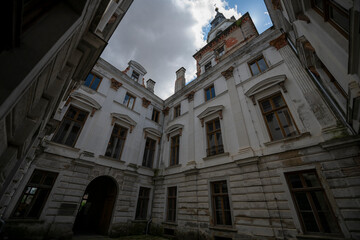 Abandoned Mansion Luxury Palace Castle Interior with Vintage Architecture and Decay