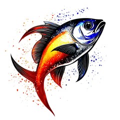 Vibrant fish illustration showcasing dynamic colors and intricate details in an artistic design style - High Contrast