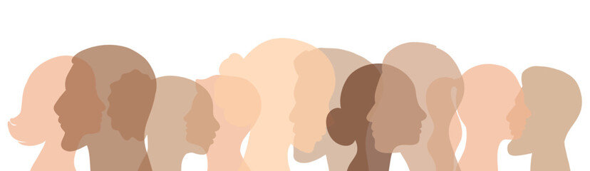 Group of diverse silhouette multinational people profile view. Relationship communication interaction banner