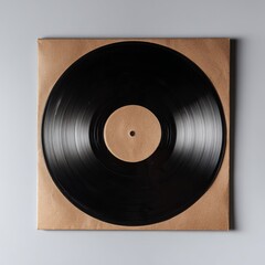 Obraz premium An old classic black vinyl record in a brown cover. This image shows the vintage elegance of a musical record. The image captures the allure of the iconic analog medium