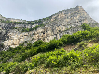 Majestic Limestone Cliff with Green Vegetation