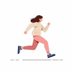 Fototapeta premium Woman running, simple and energetic flat design illustration. 