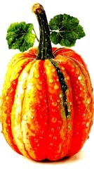 Vibrant pumpkin glistening with water droplets, showcasing rich colors and textures in a garden setting during autumn - High Contrast