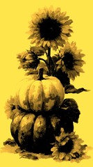 arrangement of sunflowers and pumpkins in an autumn display for seasonal decor