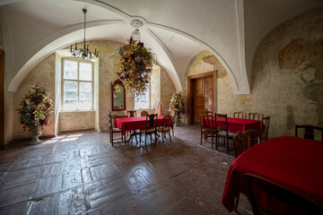 Abandoned Mansion Luxury Palace Castle Interior with Vintage Architecture and Decay