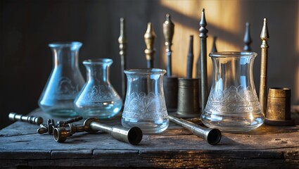 Ornate Middle Eastern glass and brass collection