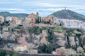 Fototapeta premium Urban scene, view of the town of Cuenca with the Jucar Gorge, Spain