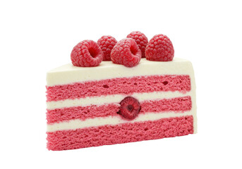 Delicious Raspberry Cake Slice PNG isolated on Transparent Background Sweet Dessert with Cream Layers and Fresh Berries