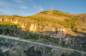 Landscape near the city of Cuenca, Spain with the Monument to the Sacred Heart of Jesus in the background