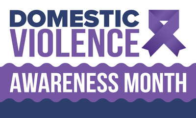 Domestic Violence Awareness Month in October. Celebrate annual in United States. Awareness purple ribbon. Day of Unity. Prevention campaign. Stop women abuse. Poster, banner and background. Vector