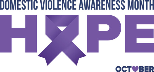 Domestic Violence Awareness Month in October. Celebrate annual in United States. Awareness purple ribbon. Day of Unity. Prevention campaign. Stop women abuse. Poster, banner and background. Vector