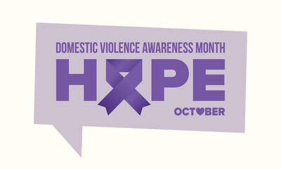Domestic Violence Awareness Month in October. Celebrate annual in United States. Awareness purple ribbon. Day of Unity. Prevention campaign. Stop women abuse. Poster, banner and background. Vector