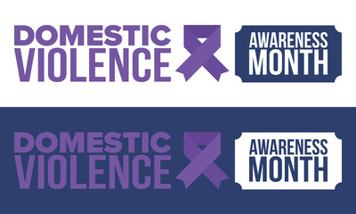 Domestic Violence Awareness Month in October. Celebrate annual in United States. Awareness purple ribbon. Day of Unity. Prevention campaign. Stop women abuse. Poster, banner and background. Vector