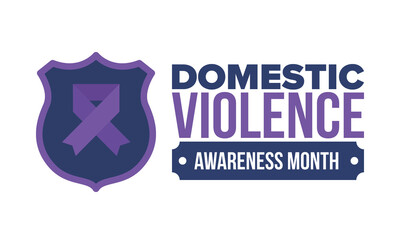 Domestic Violence Awareness Month in October. Celebrate annual in United States. Awareness purple ribbon. Day of Unity. Prevention campaign. Stop women abuse. Poster, banner and background. Vector