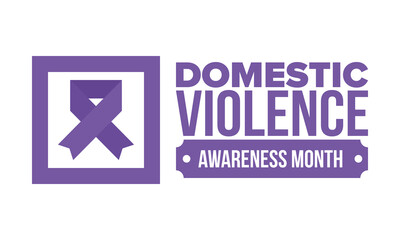 Domestic Violence Awareness Month in October. Celebrate annual in United States. Awareness purple ribbon. Day of Unity. Prevention campaign. Stop women abuse. Poster, banner and background. Vector