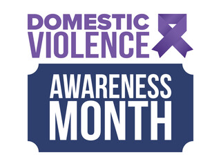 Domestic Violence Awareness Month in October. Celebrate annual in United States. Awareness purple ribbon. Day of Unity. Prevention campaign. Stop women abuse. Poster, banner and background. Vector