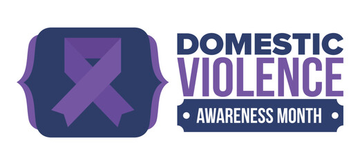Domestic Violence Awareness Month in October. Celebrate annual in United States. Awareness purple ribbon. Day of Unity. Prevention campaign. Stop women abuse. Poster, banner and background. Vector