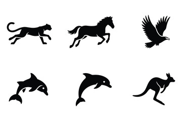 Naklejka premium Collection of six majestic animal silhouettes majestic wild fauna set for design projects