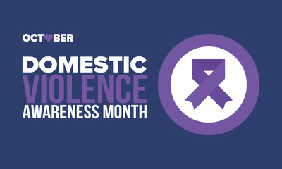 Domestic Violence Awareness Month in October. Celebrate annual in United States. Awareness purple ribbon. Day of Unity. Prevention campaign. Stop women abuse. Poster, banner and background. Vector