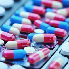 Close up shot of various pills and capsules in tray