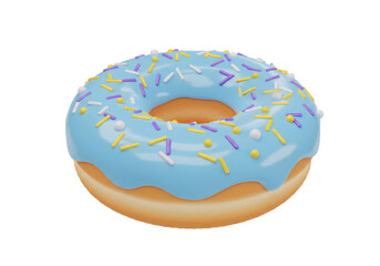 Delicious donut with blue glaze and colorful sprinkles isolated on transparent background PNG illustration Sweet dessert for design