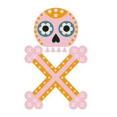 Colorful sugar skull with crossbones in bright style  