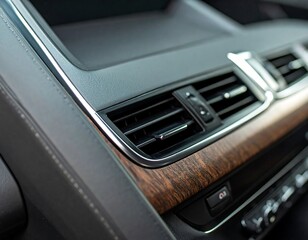 Interior car dashboard, air vents. Close-up
