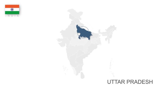 Uttar Pradesh, India Animated Political Map | Professional State Geography Motion Graphic Video