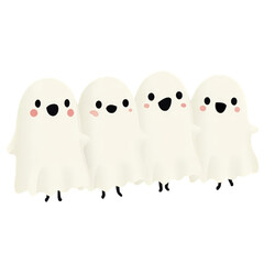 Obraz premium Four cute friendly cartoon ghosts with rosy cheeks.