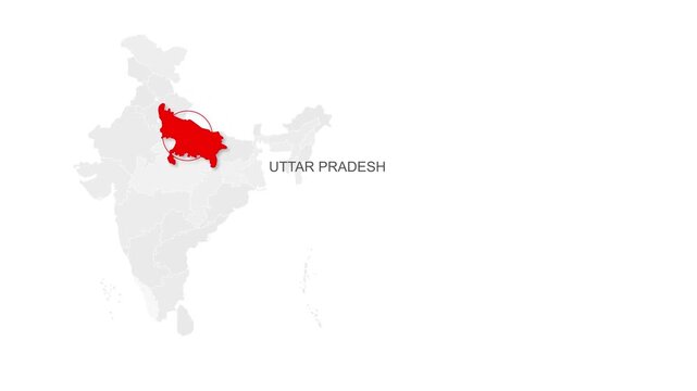 Uttar Pradesh, India Animated Political Map | Professional State Geography Motion Graphic Video