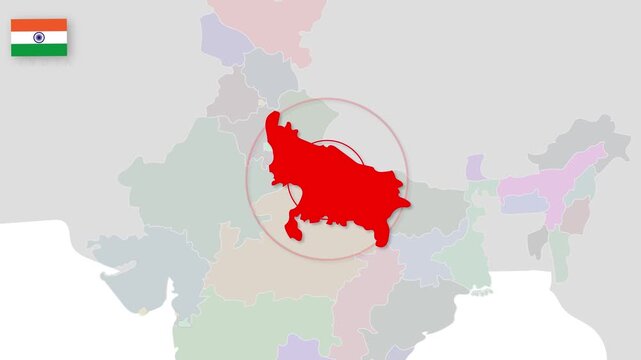 Uttar Pradesh, India Animated Political Map | Professional State Geography Motion Graphic Video